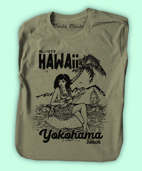Hula Girl Playing ukulele Tshirt in tiny island with boat yokohama
