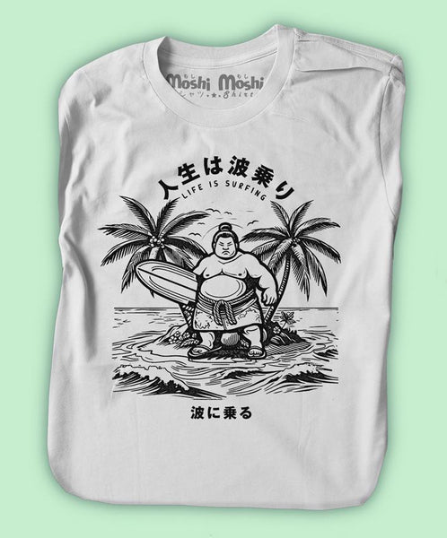 Sumo Surfing T-Shirt Surfboard Island Paradise Japan – Moshi Moshi